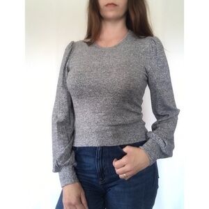 𝅺gray pullover soft cozy sweater puff sleeve crop top